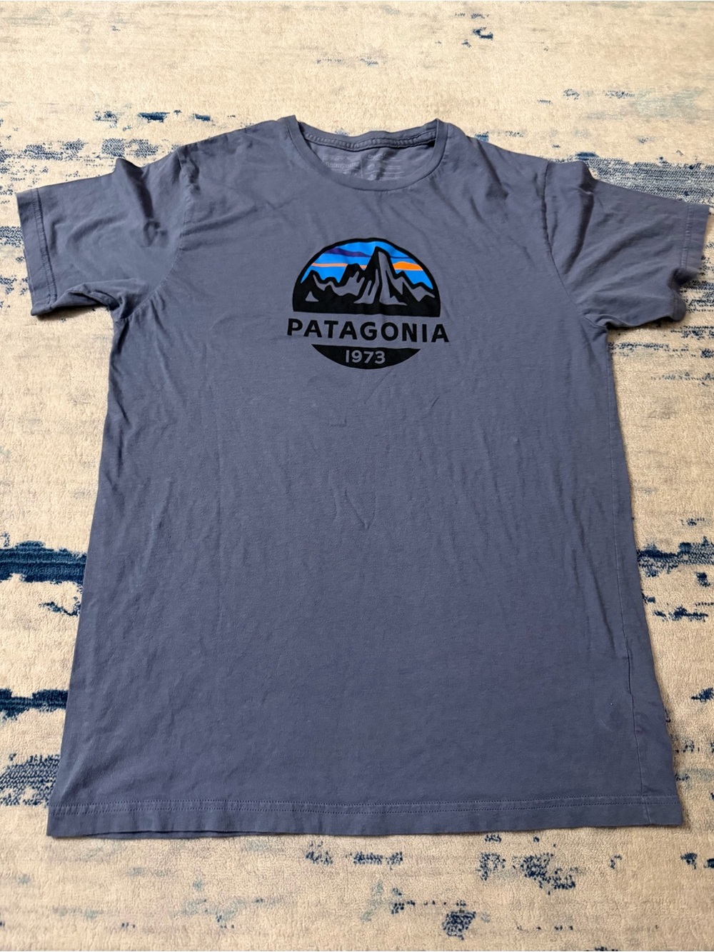 PATAGONIA Men's Fitz Roy Scope Organic Cotton T-Shirt Medium Dolomite Blue